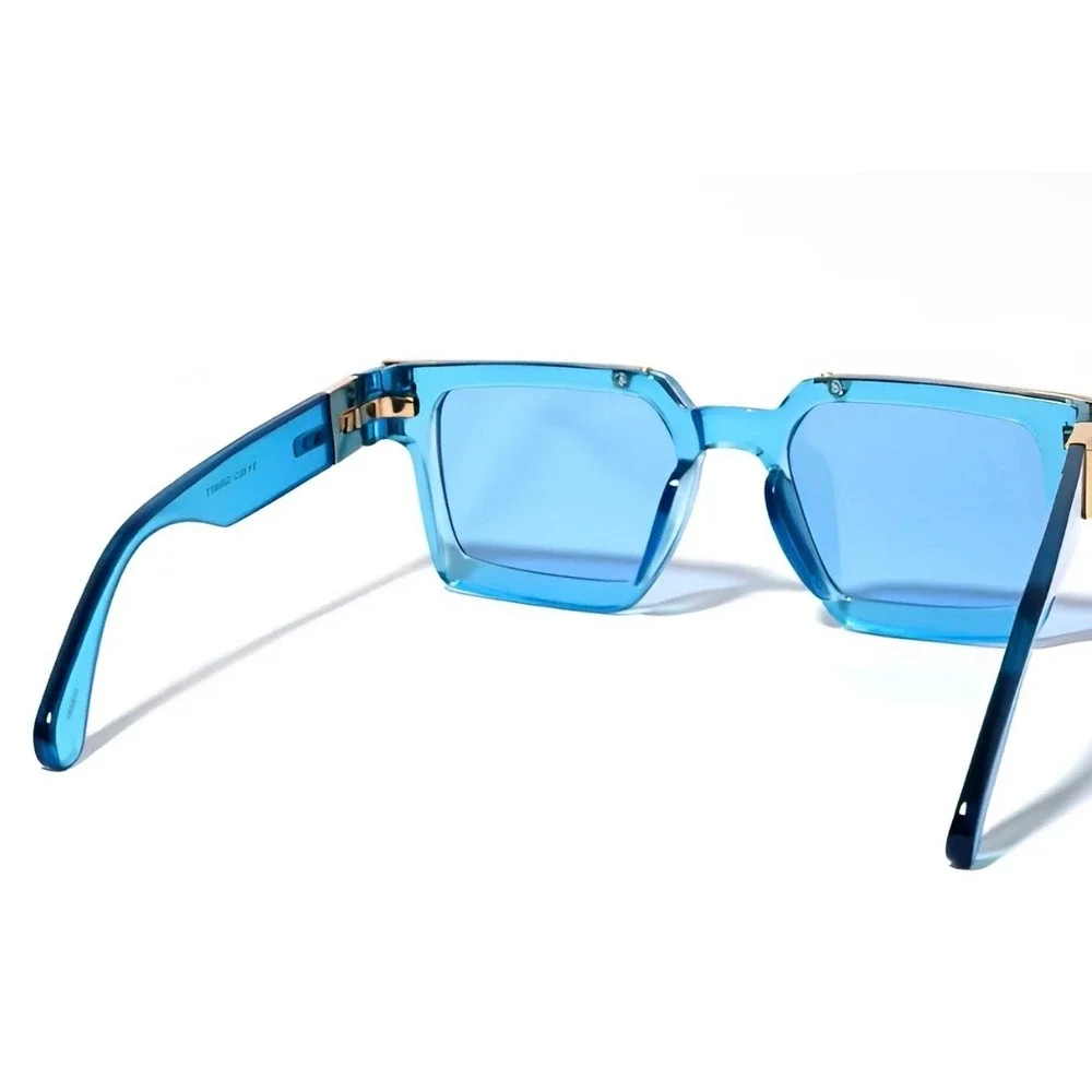 Mens‎ Square Oversized Sunglasses Translucent Blue Gold Hip Hop Flat Top Luxury